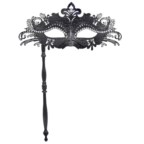 G YITENG Filigree Rhinestone Venetian Mask with Handle for Mardi Gras