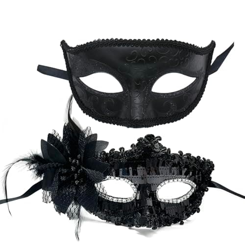 ZbFwmx Couple Black Masquerade Mask Set for Cosplay Party