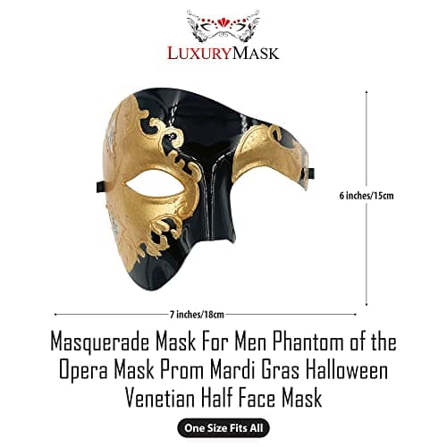 Phantom of the Opera Masquerade Mask for Men | Luxury Half Face Mask