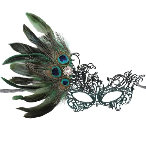 Zinniday Women's 1920s Peacock Feather Masquerade Mask for Halloween & Mardi Gras