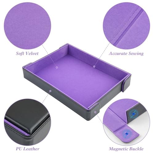 PU Leather Magnetic Folding Dice Mat with Purple Felt Lining for Dice Games