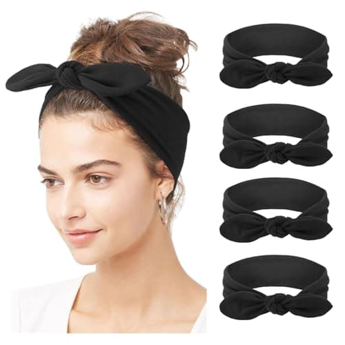 DRESHOW 4 Pack Bow Knotted Headbands for Women Running Sport Elastic Hair Wrap