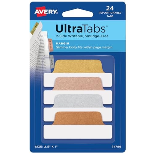 Avery Margin Ultra Tabs, 24 Assorted Pastel 2.5" x 1" Writable Page Markers
