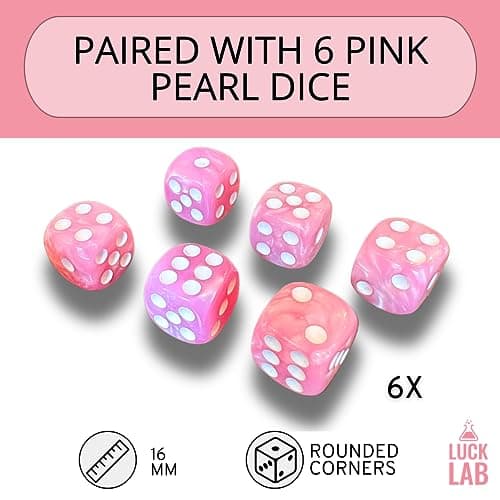 Luck Lab Pink Leather Dice Cup with Lid - Accompanied by 6 Pearl Dice