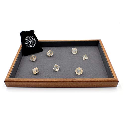 Premium Wood DND Dice Tray & Crystal Dice Set