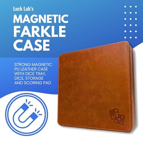 Luck Lab Farkle Dice Tray & Storage Case - 2 Sets of Pearl Dice, Score Pad, Pen Holder (Brown)