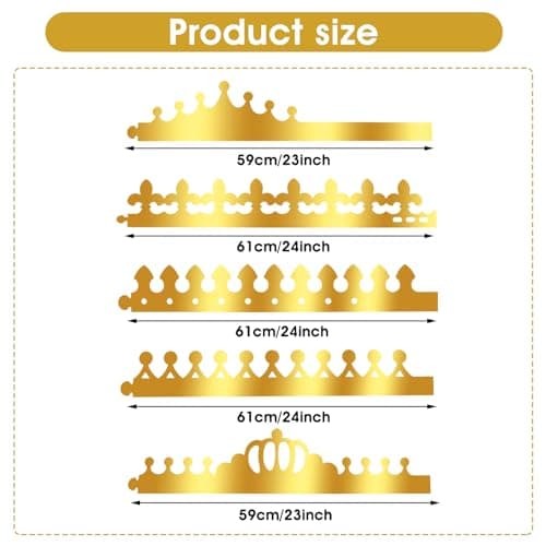 5pcs Gold Paper Crowns with Gem Stickers Alphabet Numbers Party Hats
