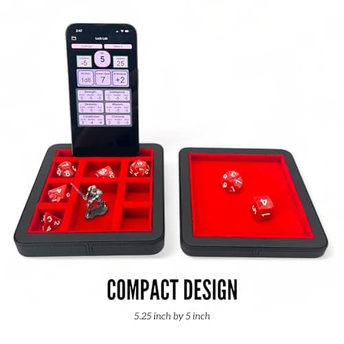 Luck Lab Compact Magnetic Dice Case with Tray & Phone Stand - RPG & D&D Dice Storage (Red)