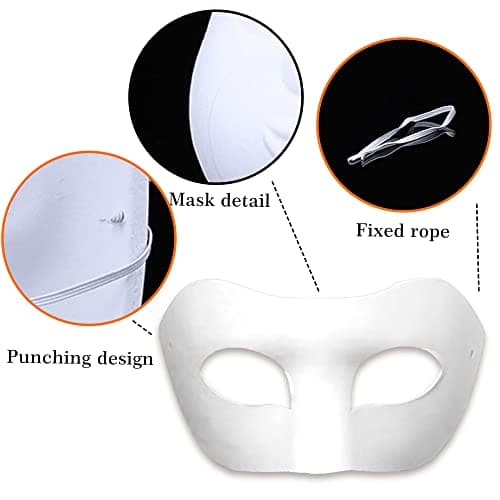 CSPRING 12PCS Cute Paper Face Paintable White Mask for Mardi Gras Cosplay