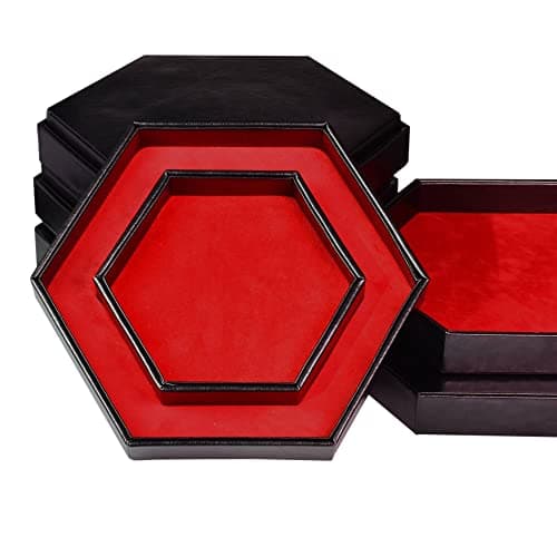 DND Dice Tray - Hexagonal Rolling & Storage, Faux Leather, Green, Compatible with D&D, MTG