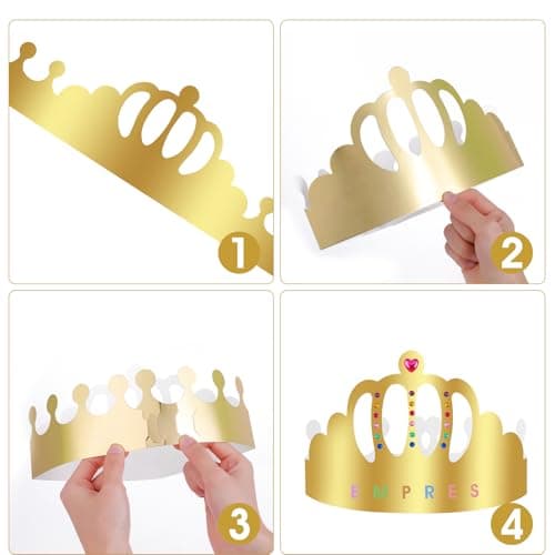5pcs Gold Paper Crowns with Gem Stickers Alphabet Numbers Party Hats