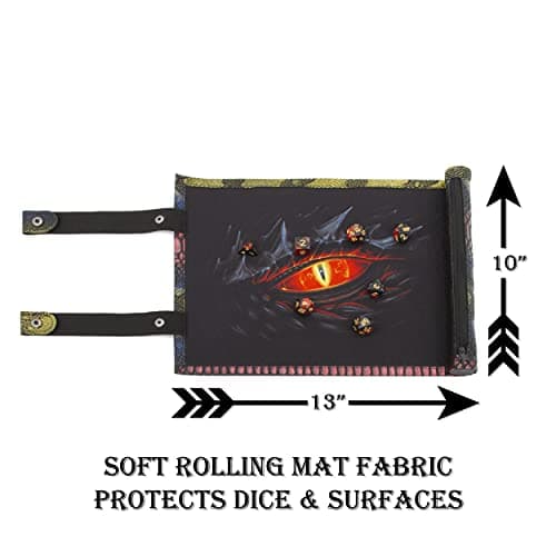 CASEMATIX Dice Rolling Tray & Mat with 7 DND Dice - Travel Holder for Up to 14 Dice