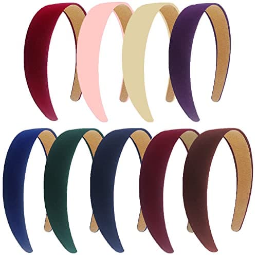Black Satin 1 Inch Wide Headbands - 9 Pcs Colorful Hair Bands for Women and Girls