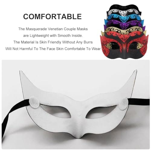Ralleyfun Masquerade Mask for Couple, Venetian Mask for Halloween & Mardi Gras