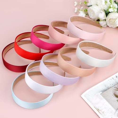 10 Pack Pink White Purple Red Satin Headbands for Women & Girls