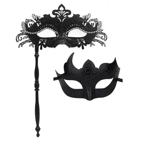 Seglorwy Black Masquerade Mask for Couples, Venetian Mardi Gras Halloween Party