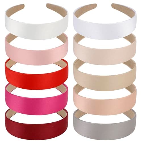 10 Pack Pink White Purple Red Satin Headbands for Women & Girls
