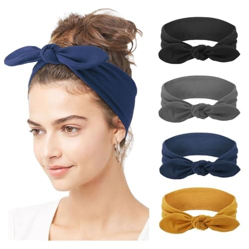 DRESHOW 4 Pack Bow Knotted Headbands for Women Running Sport Elastic Hair Wrap