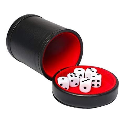 Brown Leatherette Dice Cup with Lid, 6 Dices, Velvet Interior, Quiet Shaking for Liars Dice, Farkle, Yahtzee