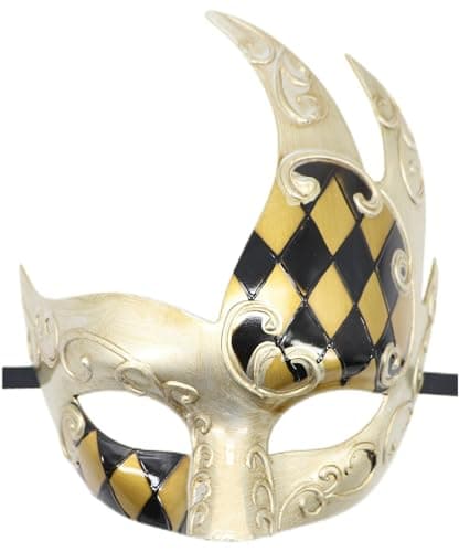 Coolwife Men's Vintage Venetian Checkered Masquerade Mask for Musical Party