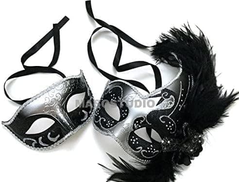MasqStudio Couples Black Gold Masquerade Mask Pair