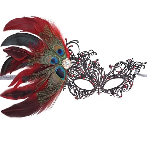 Zinniday Women's 1920s Peacock Feather Masquerade Mask for Halloween & Mardi Gras