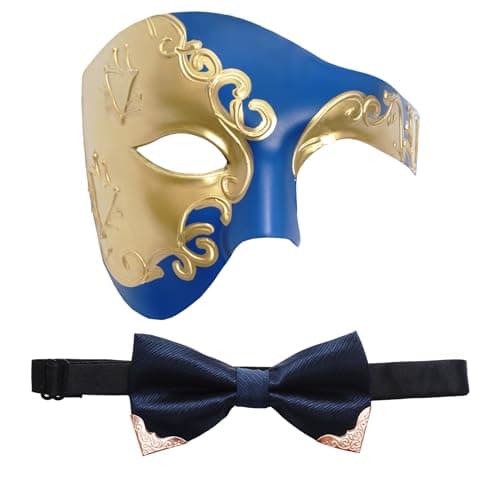 Yookat Half Face Masquerade Mask and Bow Tie for Mardi Gras, Carnival, Halloween
