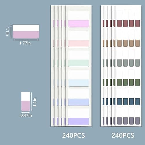 Morandi Tabs 2 Inch Sticky Index Tabs, Writable and Repositionable File Tabs Flags, Colored Page Markers 12Colors