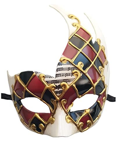 Coolwife Men's Vintage Venetian Checkered Masquerade Mask for Musical Party