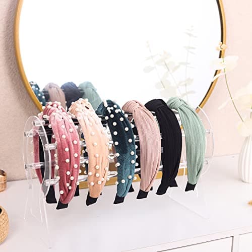 LOVNFC Girls' Colorful Wide Top Knot Headbands, 6Pcs No Slip Jewelry Embellished