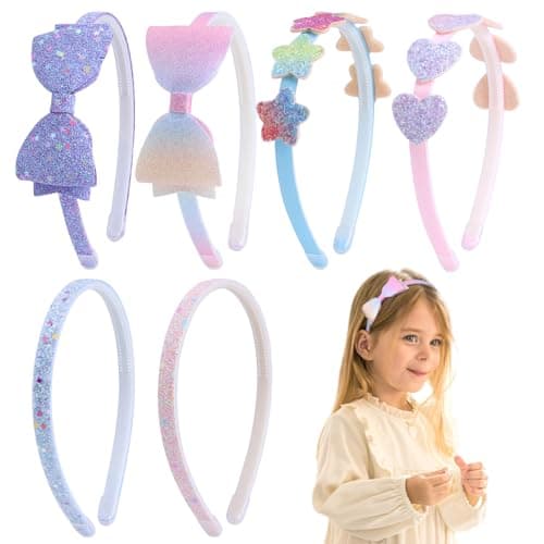 Sparkly Flower Sequin Headbands for Girls, Kids, and Teens, 3 CM Wide, 6 Pack