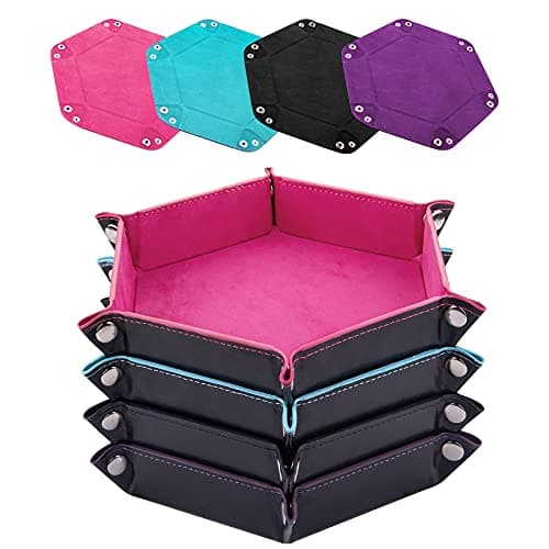 Foldable Dice Tray Set for RPG, DND and Table Games - 4 Hexagon Holders in Violet, Coffee, Green, and Red