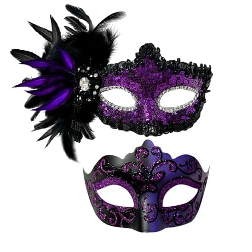 Allruyee 2025 New Feather Masquerade Mask for Couples
