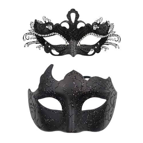 Vtrem Black Mardi Gras Masquerade Mask Set for Couples