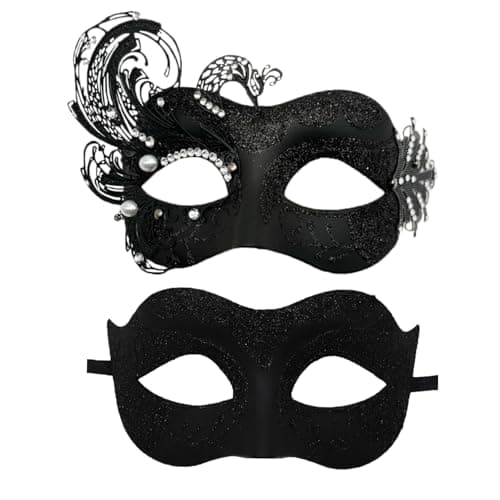 Seglorwy Black Masquerade Mask for Couples, Venetian Mardi Gras Halloween Party