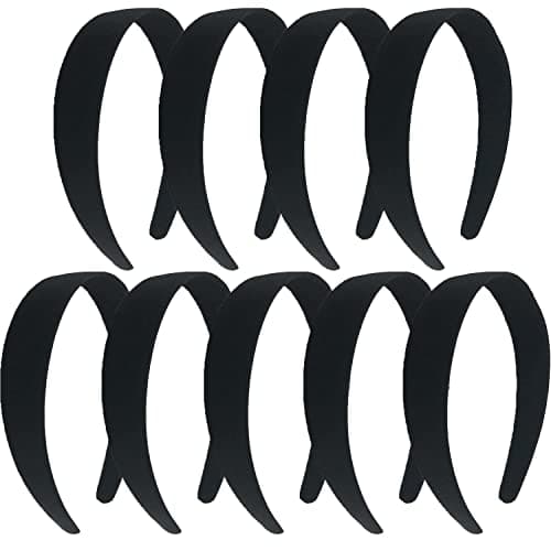 Black Satin 1 Inch Wide Headbands - 9 Pcs Colorful Hair Bands for Women and Girls