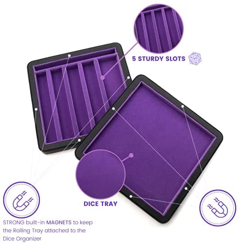 Guarida Dice 7 Tray with Magnetic Lid - Dragon Purple, Perfect for DND and RPG Games