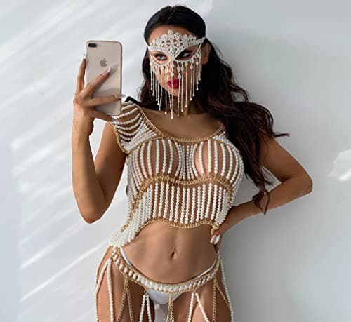 CCbodily Rhinestone Crystal Face Mask for Women Masquerade Event