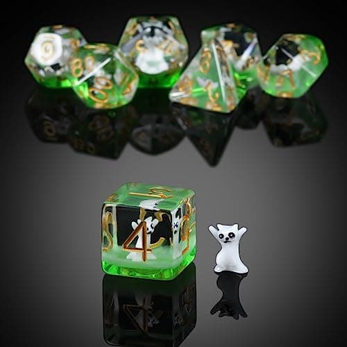 Enchanting Cat D&D 7PC Resin Dice Set with Bag