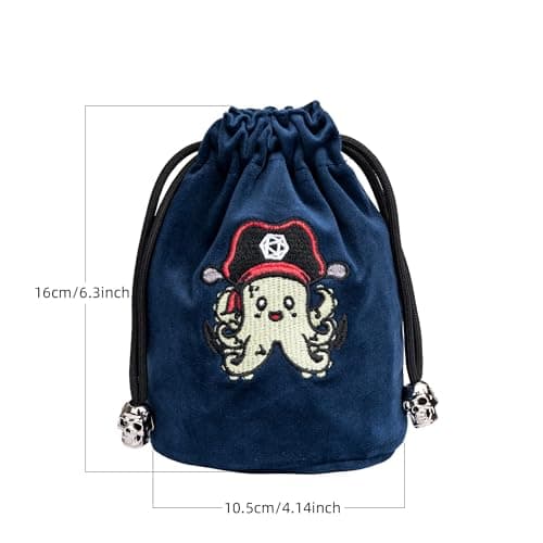 Velvet Dice Bag with Octopus Pattern for Tabletop Roleplaying Games