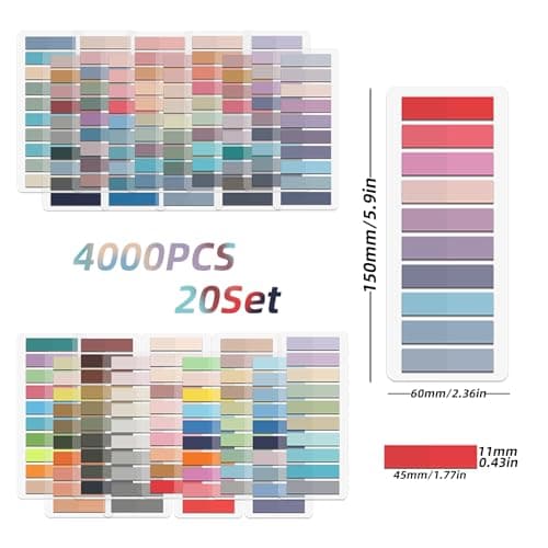 Multi-Colored Writable Repositionable Book Flags 4000pc Morandi Clear Tabs