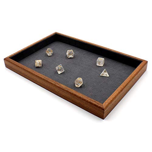 Premium Wood DND Dice Tray & Crystal Dice Set