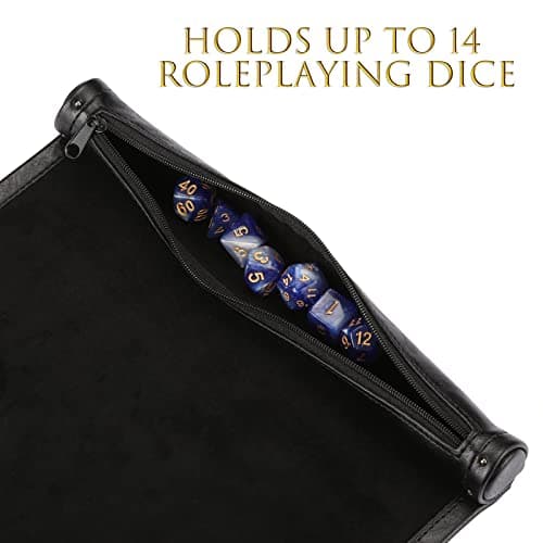 ROSELLE 2 in 1 Leather Dice Mat & Tray, Zipper Holder, DND Compatible (Black)