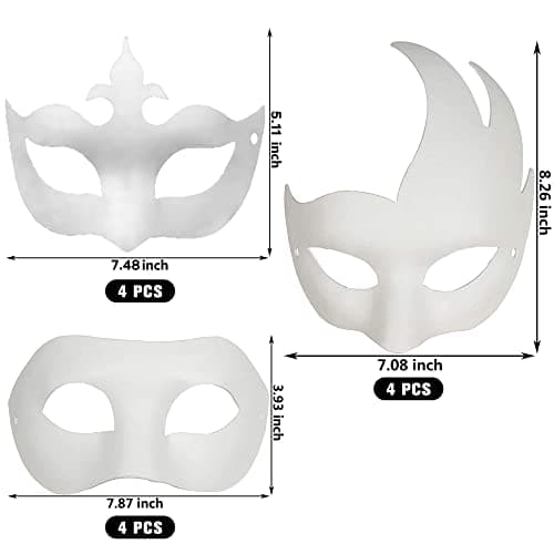 CSPRING 12PCS Cute Paper Face Paintable White Mask for Mardi Gras Cosplay