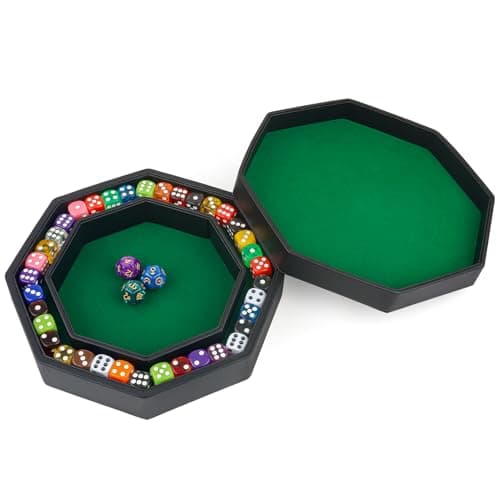Green Felt Lined PU Leather Octagon Dice Tray with Lid