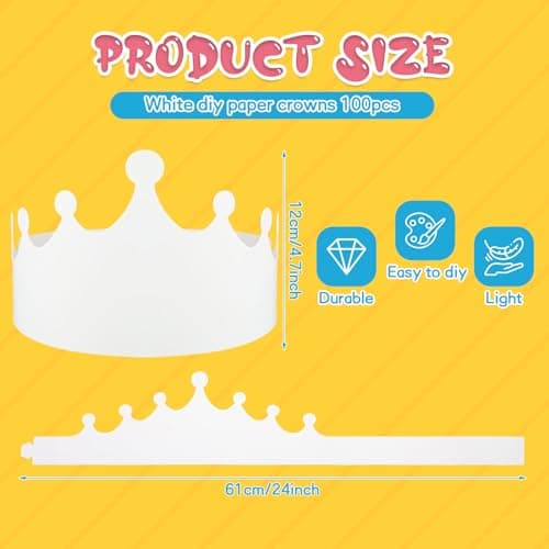 Jetec White Paper Kids' DIY Birthday Crowns for Classroom Party Hats Decorations
