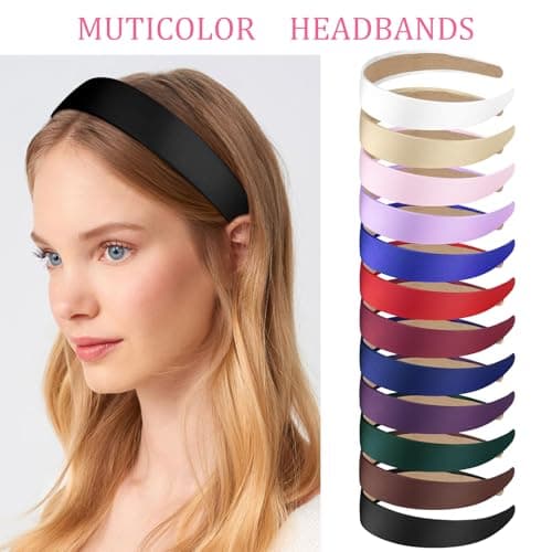 12Pcs 1.2inch Women Satin Craft Headbands Colorful Hair Bands DIY Fashion Accscessories