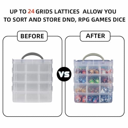 DND Dice Storage Box with Removable Dividers Plastic Organizer