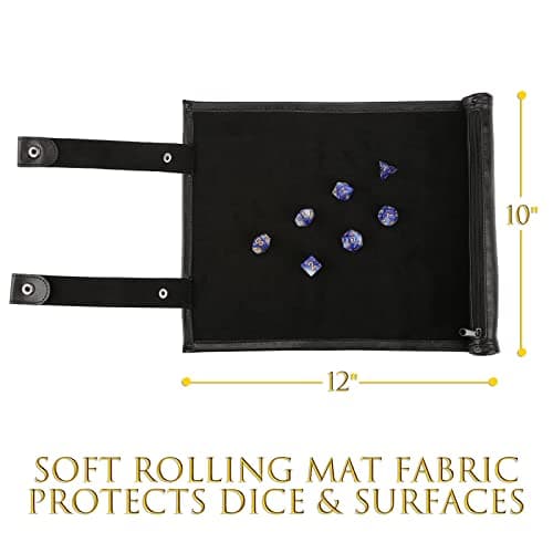 ROSELLE 2 in 1 Leather Dice Mat & Tray, Zipper Holder, DND Compatible (Black)