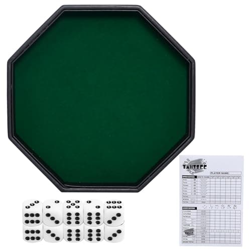 Octagon Dice Rolling Tray Set with PU Leather Velvet (Green)